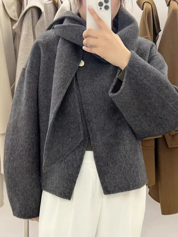 Women's short double-sided cashmere coat with scarf