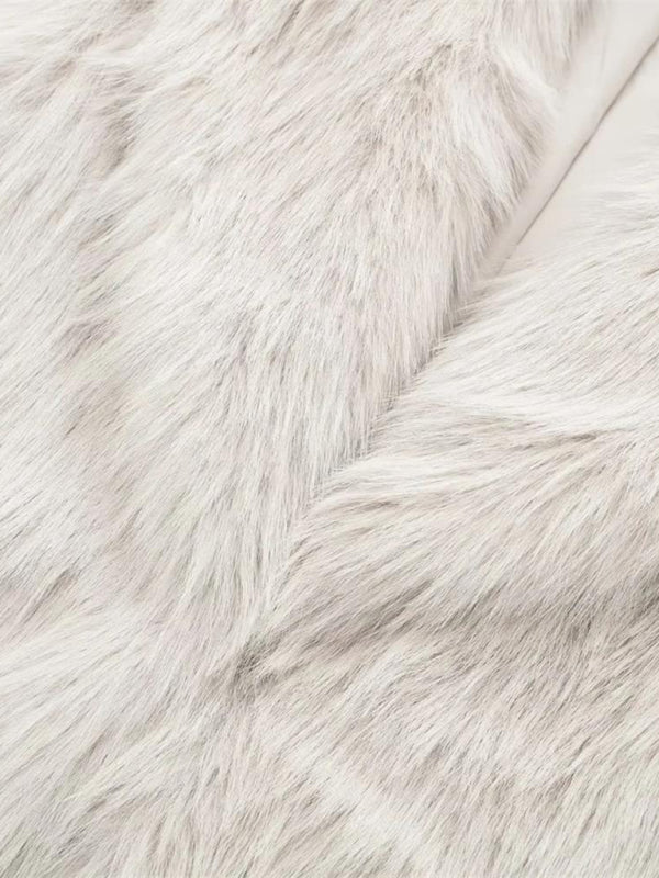 New women's warm lapel loose faux fur effect coat