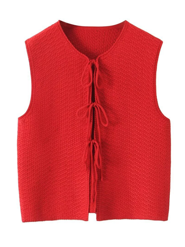 Ladies casual new style V-neck bowknot small V-neck sleeveless knitted vest