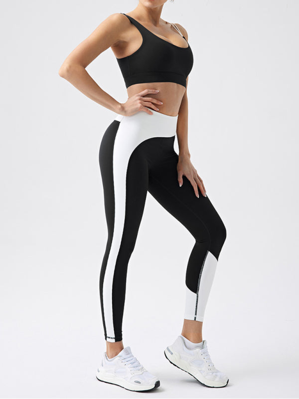 Eco-friendly recycled fabric contrast color yoga pants outdoor running and fitness leggings