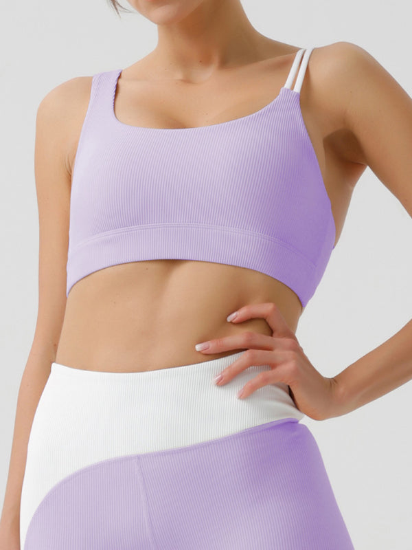 Environmentally friendly recycled fabric light color contrast yoga vest with chest pad